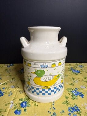 White ceramic milk jug vase with duck